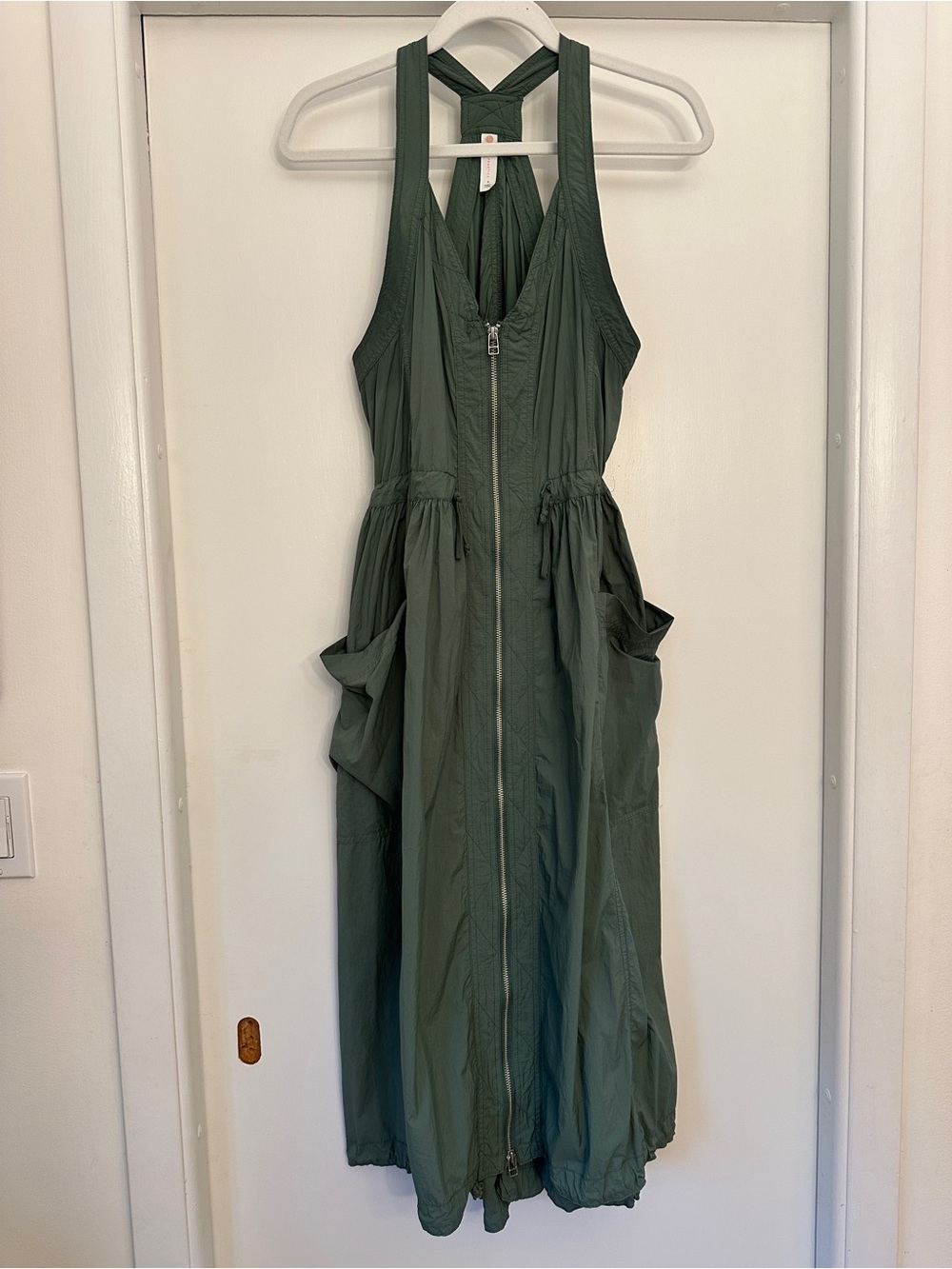 Anthropologie Olive Green Racerback Zip-Front Maxi Dress